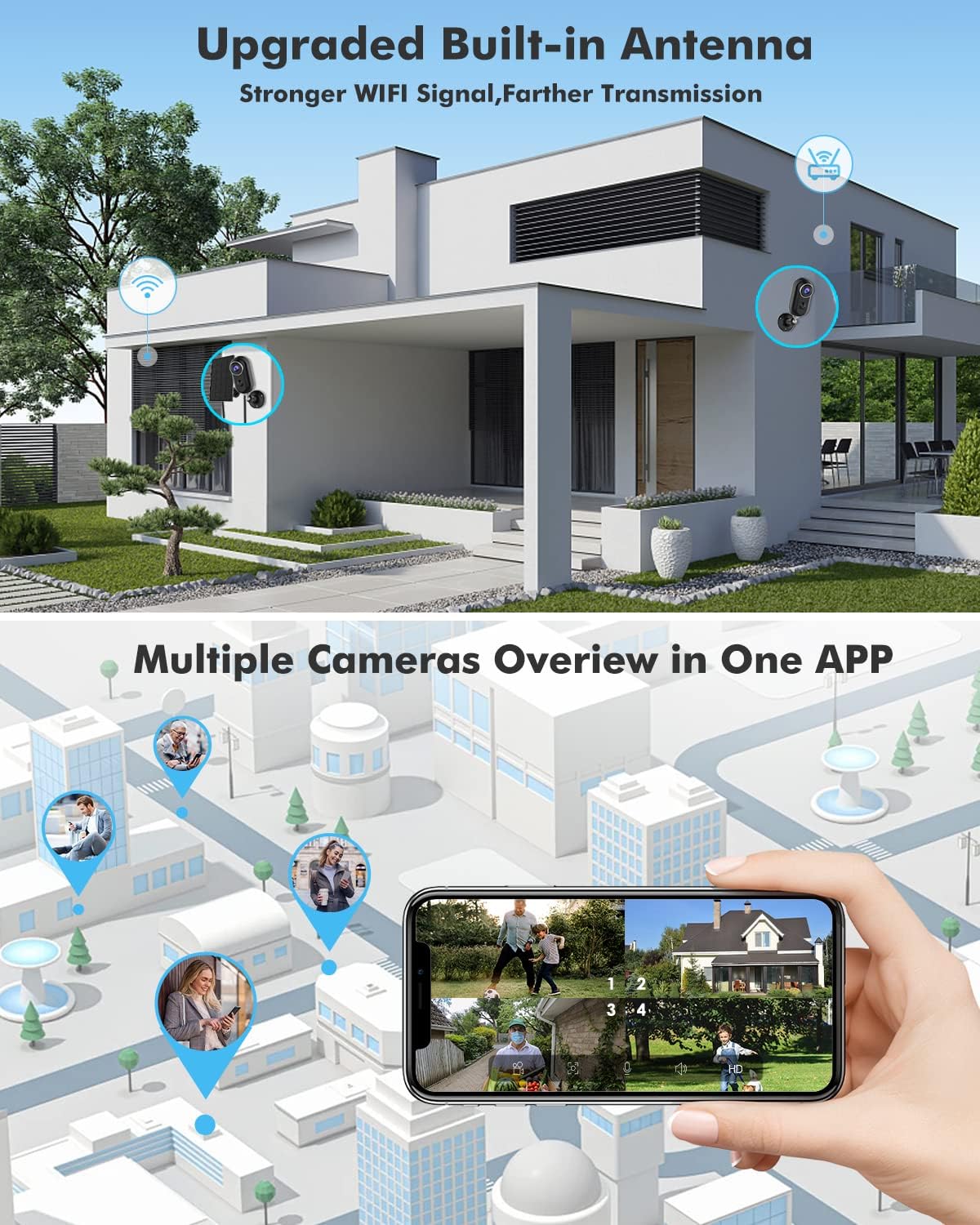 Outdoor Security Camera with Solar Powered, ZUMIMALL Wireless Camera for Home Security & Surveillance, 1080P HD Security Camera with Human Motion Detection, Night Vision, 2-Way Audio, IP66 Waterproof