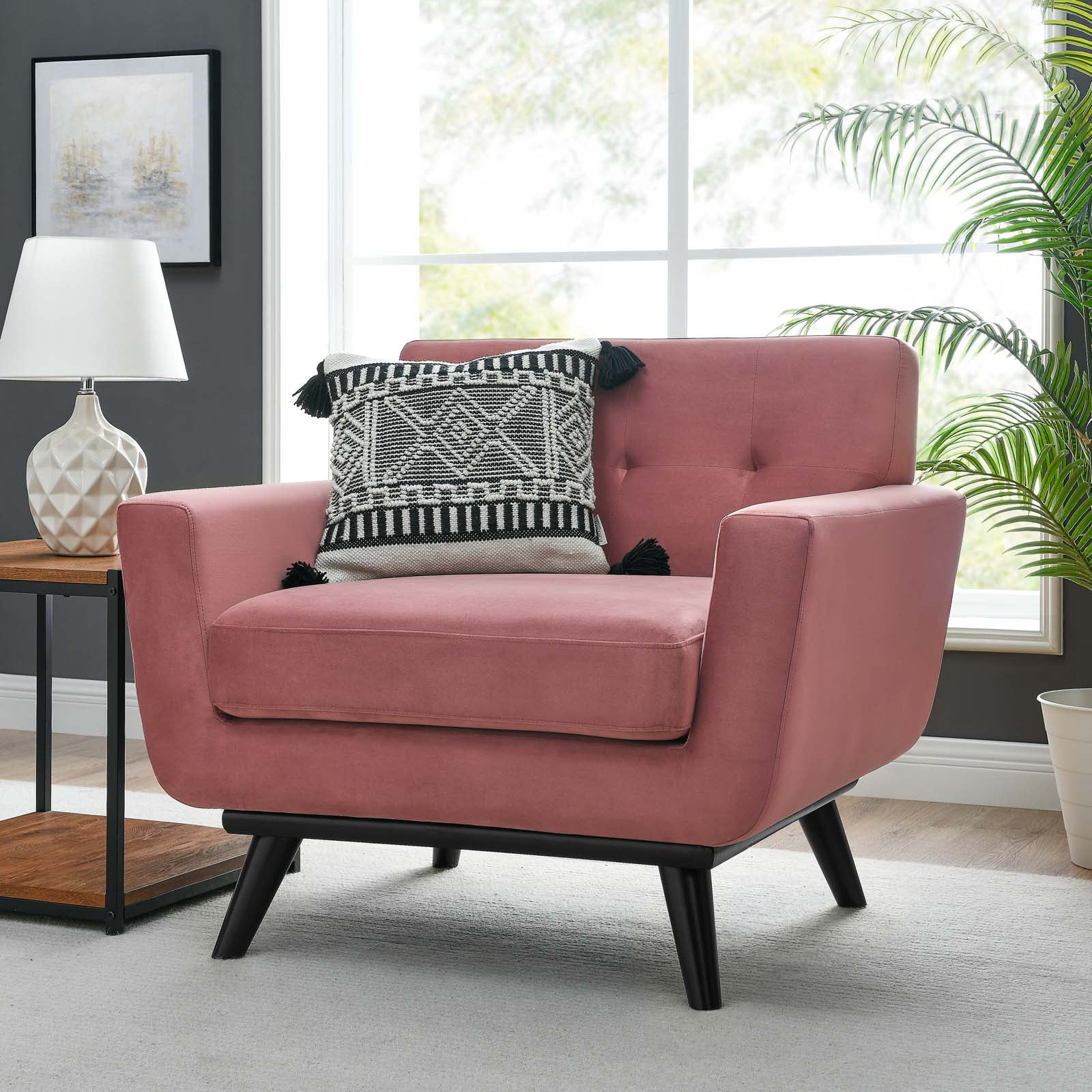 Modway Engage Performance Velvet Armchair in Dusty Rose