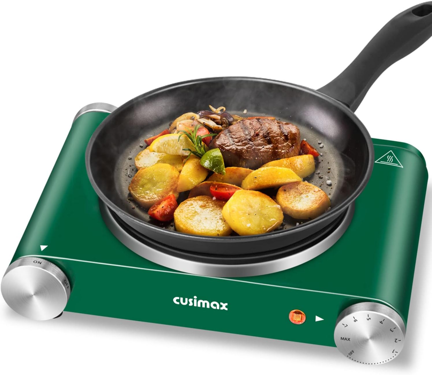 Cusimax Hot Plate Electric Burner Single Burner Cast Iron hot plates for cooking Portable Burner 1500W with Adjustable Temperature Control Stainless Steel Non-Slip Rubber Feet, Upgraded Version