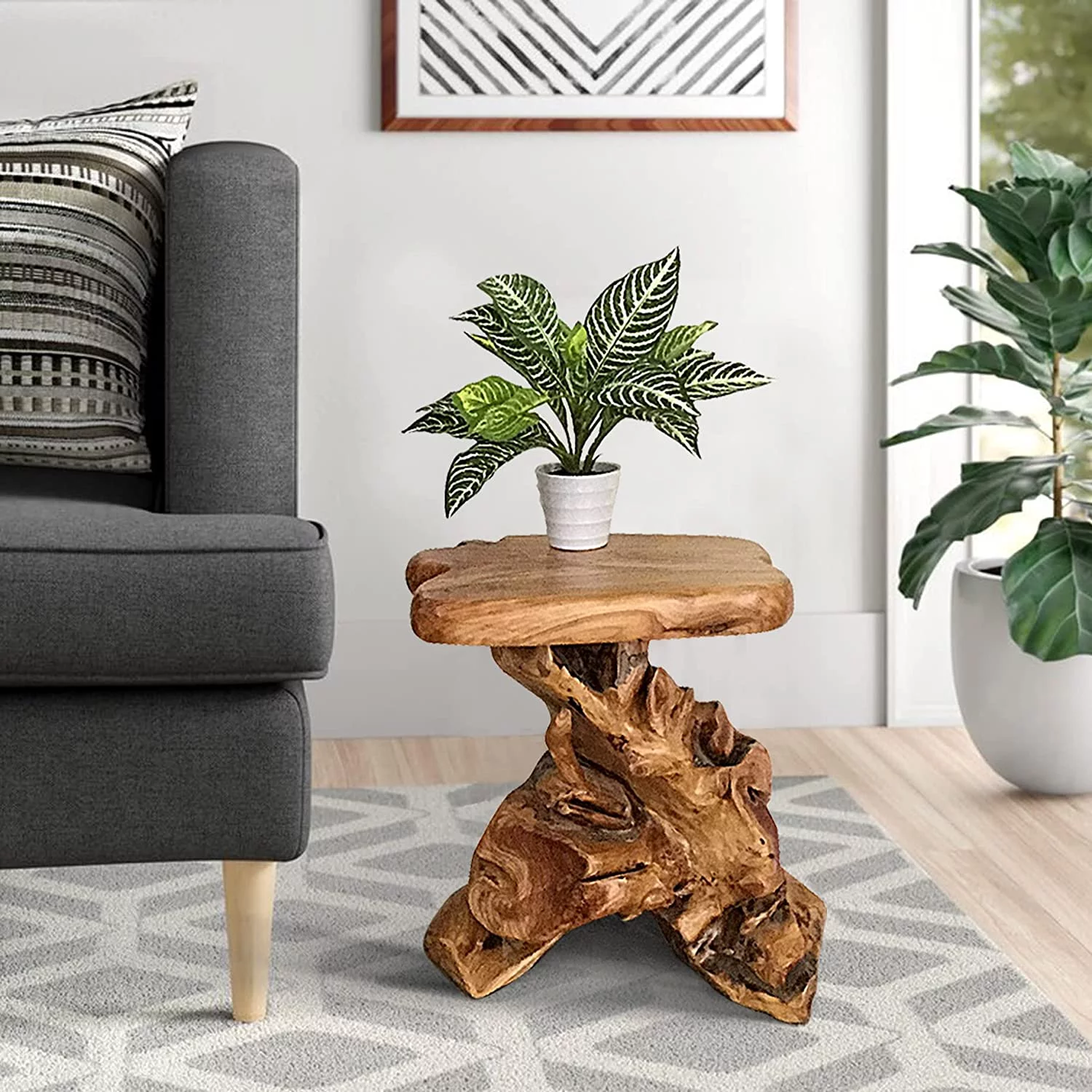 Natural Irregular Shape Tree Stump End Table Plant Stand, 14"x13"x18"H Solid Cedar Wood Outdoor Rustic Sit Foot Stools Live Edge Coffee Side Table for Living Room Bedroom Bath Outdoor Garden