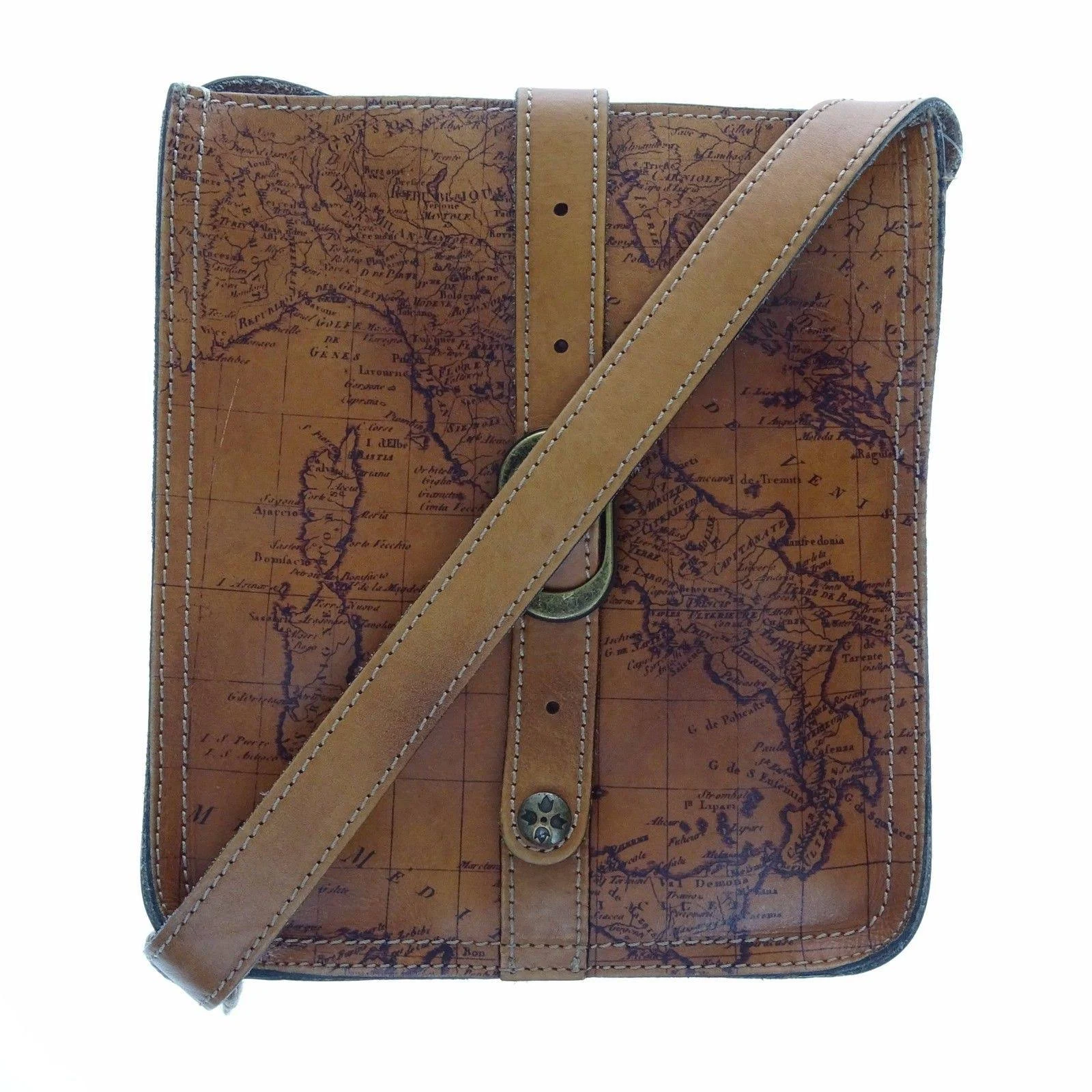 Patricia Nash Venezia Signature Map Print Leather Crossbody Shoulder Bag Pouch