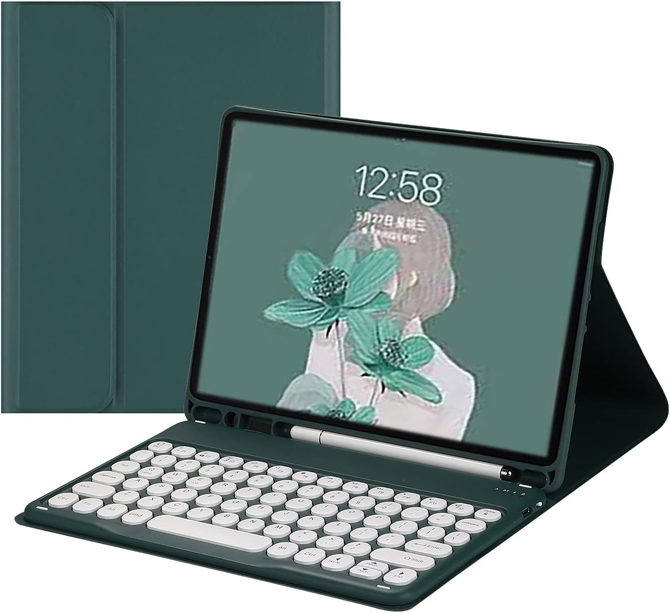 iPad Pro 12.9 inch 5th 4th 3rd Generation Keyboard Case Cute Round Key Color Keyboard Wireless Detachable BT Keyboard Cover with Pencil Holder (Pro12.9(2021/2020/2018), Pink)
