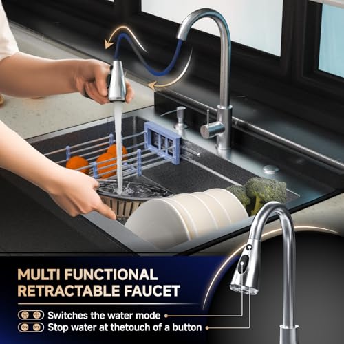 Stainless Steel Utility Sink,24" FreeStanding Laundry&Utility Room Sinks with Cold and Hot Water Faucet,Hoses and Drain Kit Commercial Single Bowl,Laundry Sink for Kitchens, Garage (24x18x36 Black)