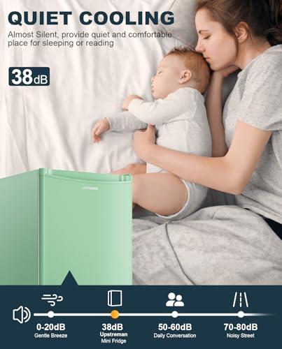 Upstreman 3.2 Cu.Ft Mini Fridge with Freezer, Single Door Mini Fridge, Dorm Fridge, Adjustable Thermostat, Mini Refrigerator for Bedroom, Office, Dorm, Black-BR321