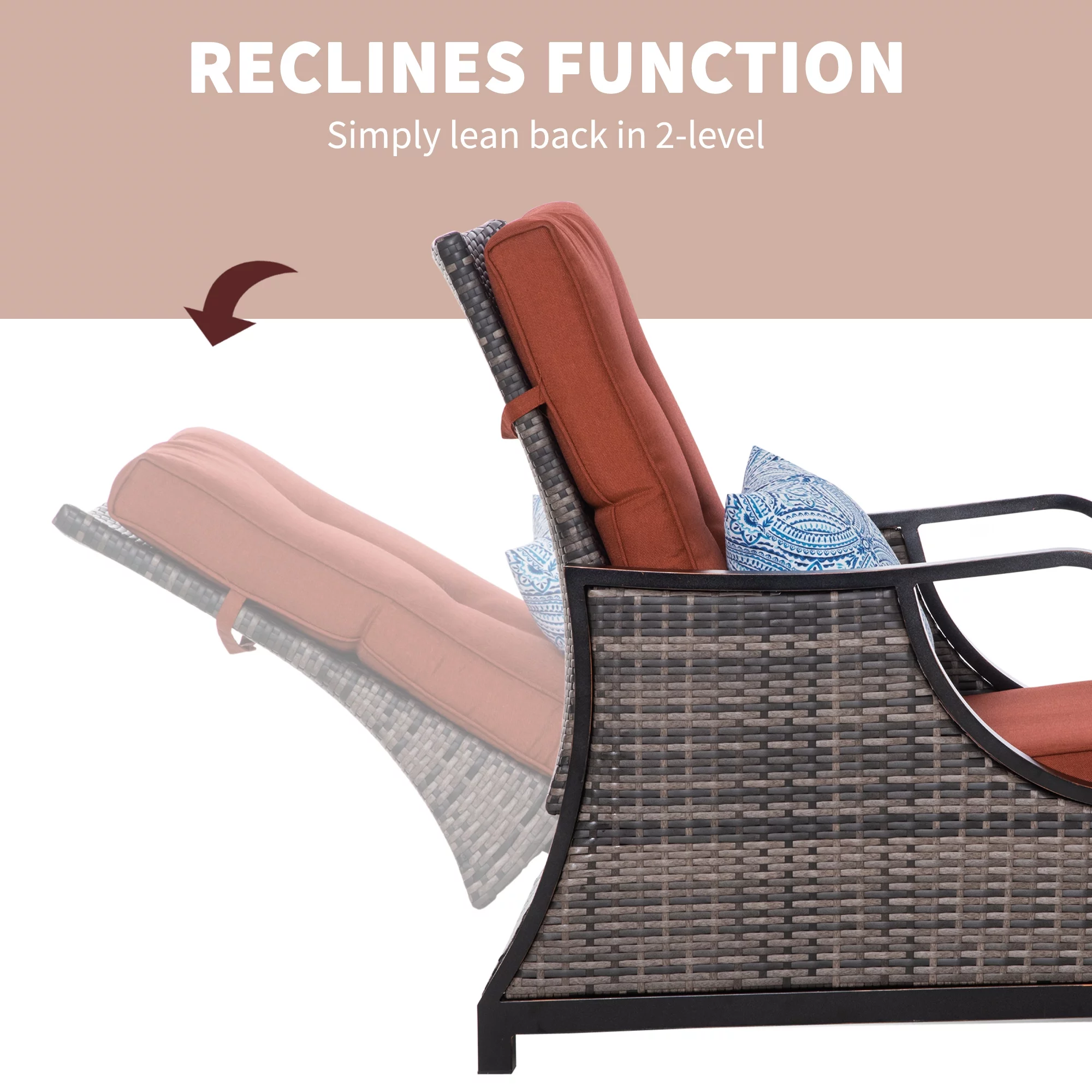 Outsunny Outdoor Recliner Chair, PE Wicker Furniture, Red