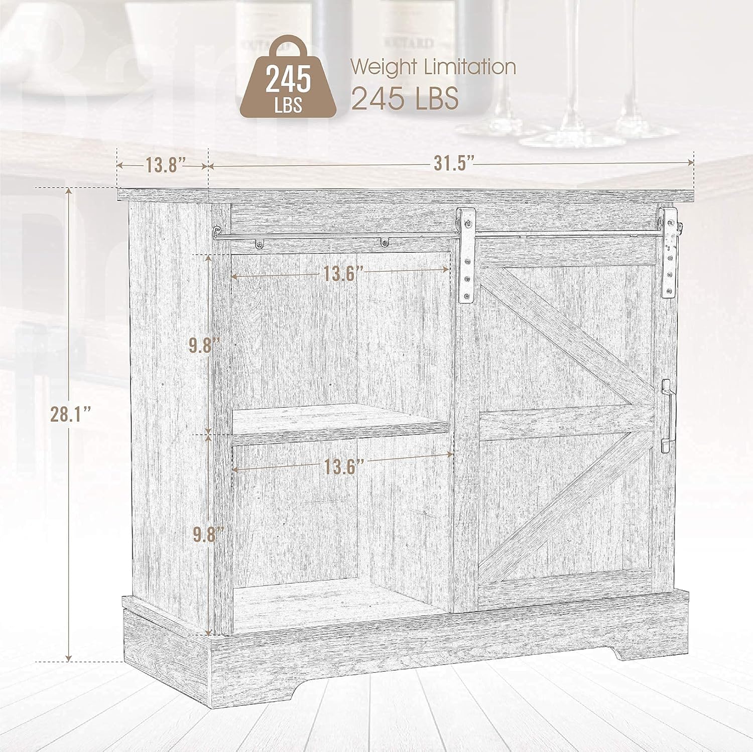 Farmhouse Coffee Bar Cabinet - Sliding Barn Door Kitchen Sideboard Buffet Storage Cabinet