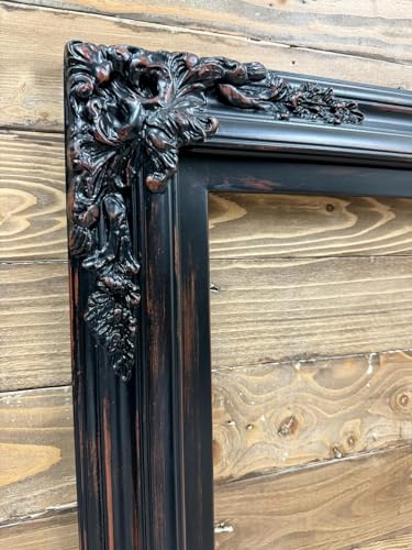 TV frame for Samsung The Frame TV, fits 32,43, and 50 inch TVS. Distressed Black Finish (not for use with other models) Handmade wood ornate TV Frame