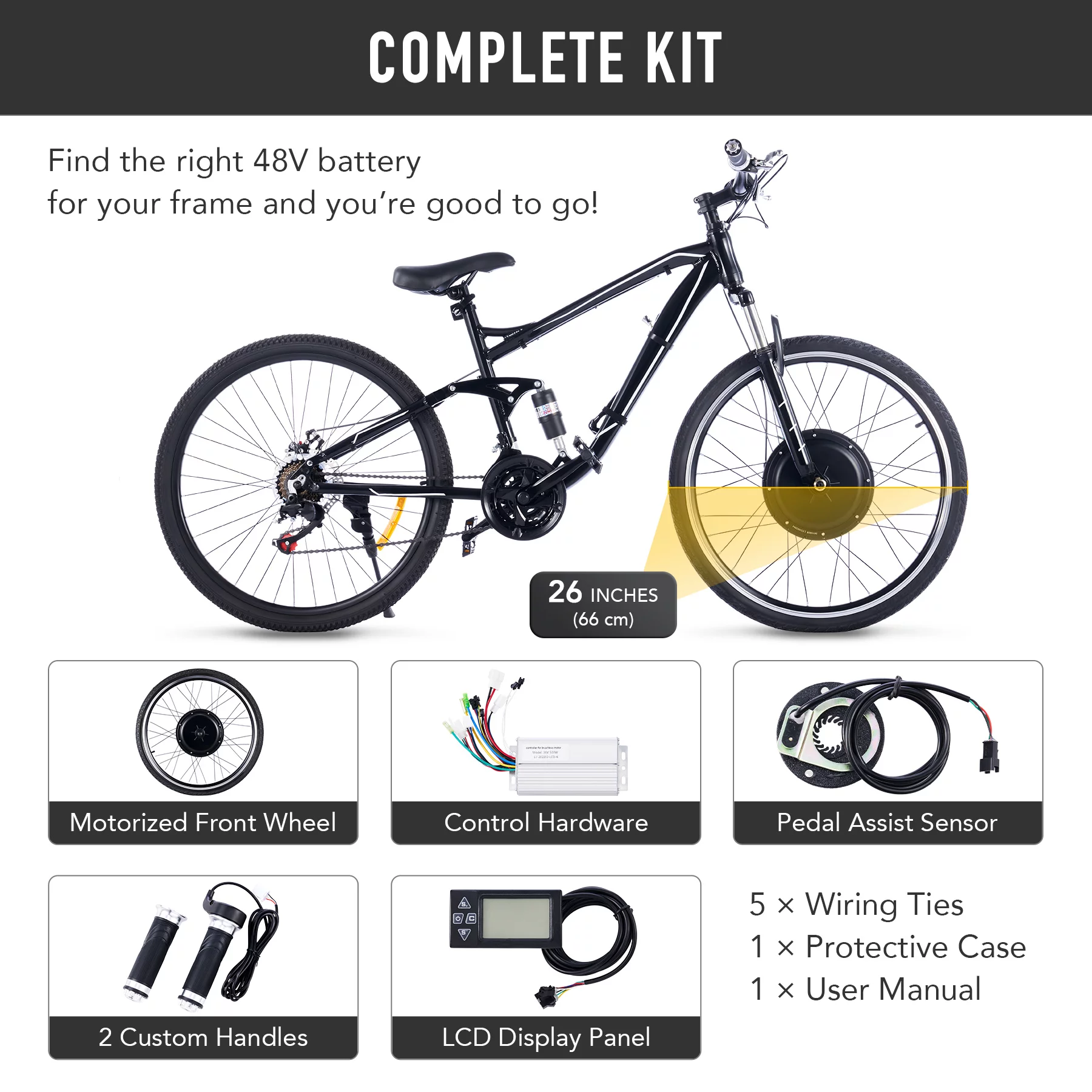 Viribus 26 Inch Electric Bike Kit 1000 Watt Hub Motor LCD Control eBike Conversion Kit