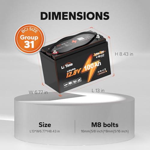 LiTime 12V 100Ah LiFePO4 Battery BCI Group 31 Lithium Battery Built-in 100A BMS, Up to 15000 Deep Cycles, Perfect for RV, Marine, Home Energy Storage