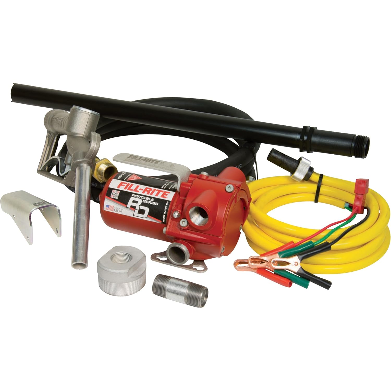 Fill-Rite RD812NH 8 GPM 12V Portable Fuel Transfer Pump with Manual Nozzle, Discharge Hose, Suction Hose, and Power Cord,Red