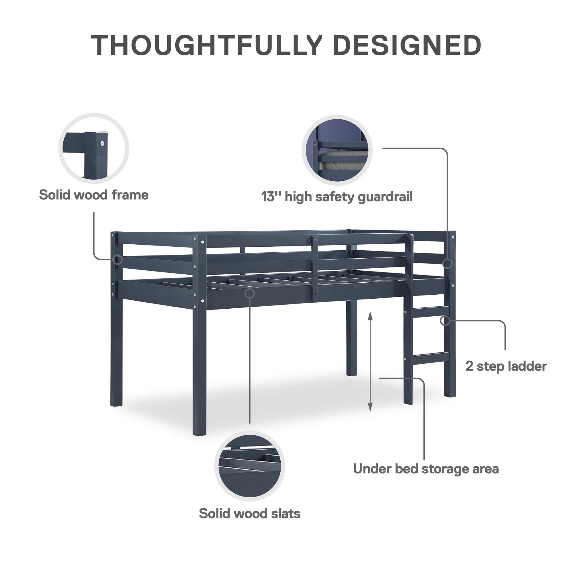 DHP Benson Junior Twin Loft Bed, Blue