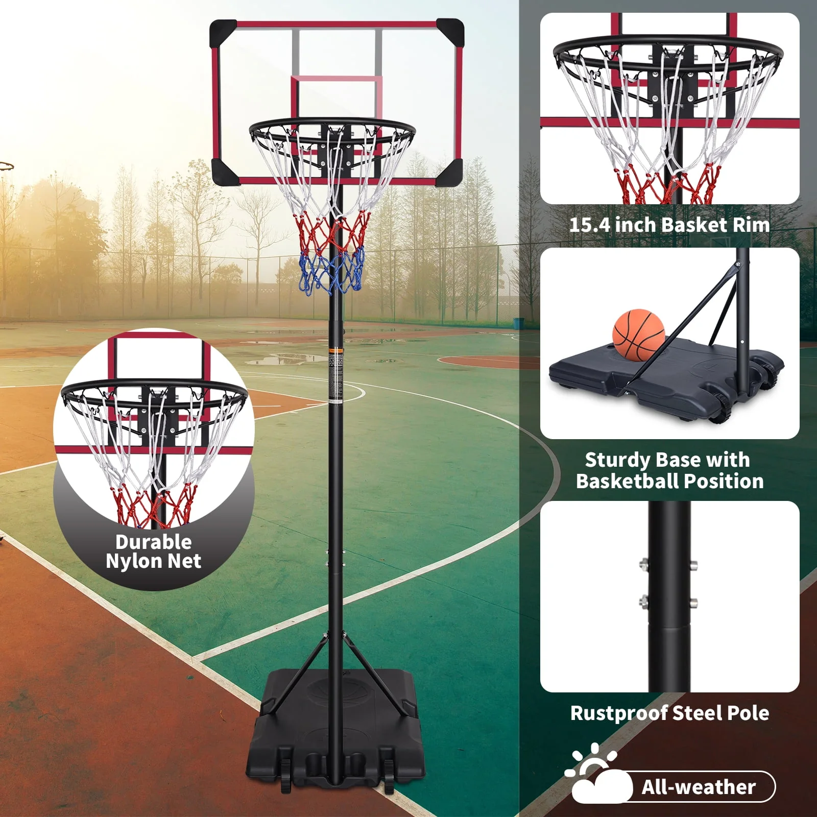 HooKung Portable Basketball Hoops Height Adjustable 5.6ft -7ft Basketball System 28'' Backboard with Wheels for Teenagers Youth Indoor Outdoor Use