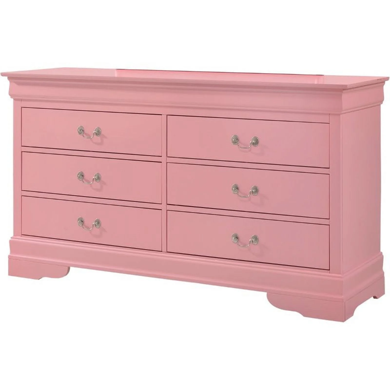 Maklaine Traditional Engineered Wood 6 Drawer Dresser in Pink - Curated Treasures Market
