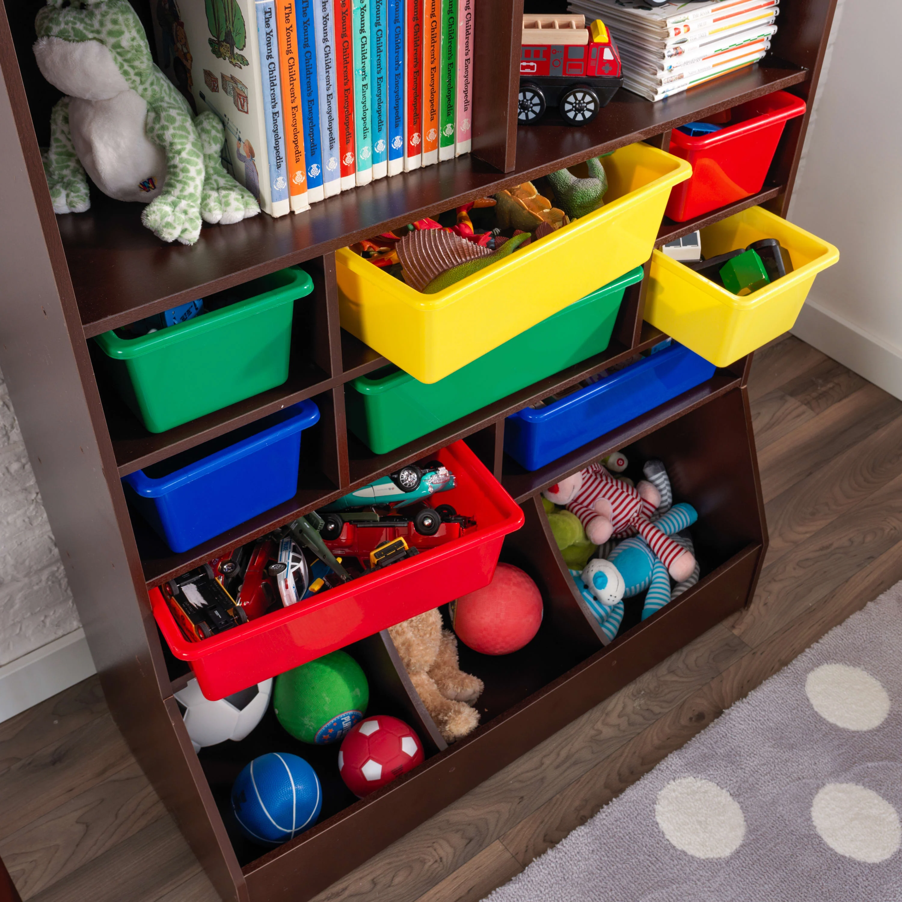 KidKraft Wood Wall Storage Unit Organizer with 8 Bins, Espresso