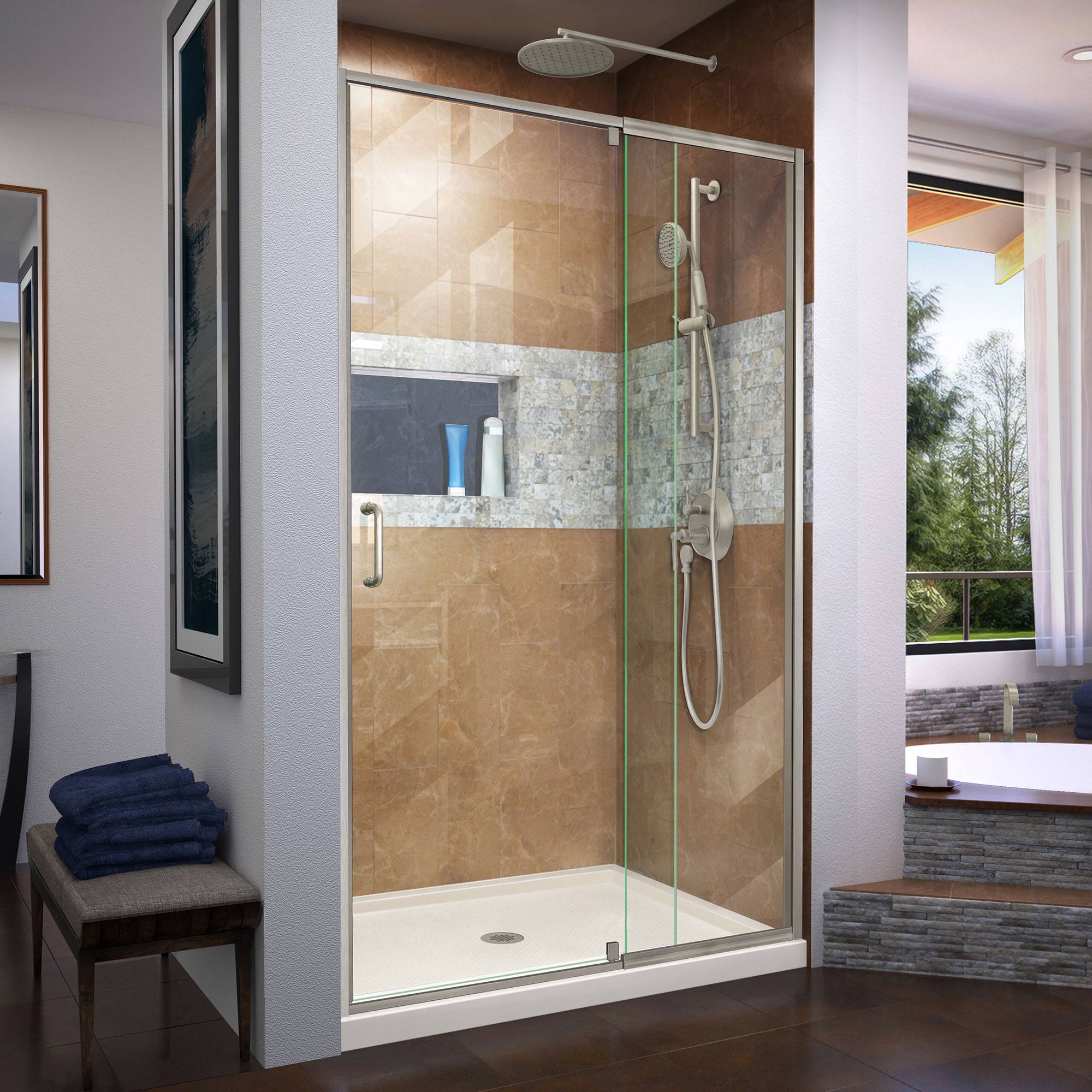 DreamLine DL-6219C-22-01 Flex 32x22D x 42x22W x 74 3/4x22H Semi-Frameless Pivot Shower Door in Chrome with Center Drain Biscuit