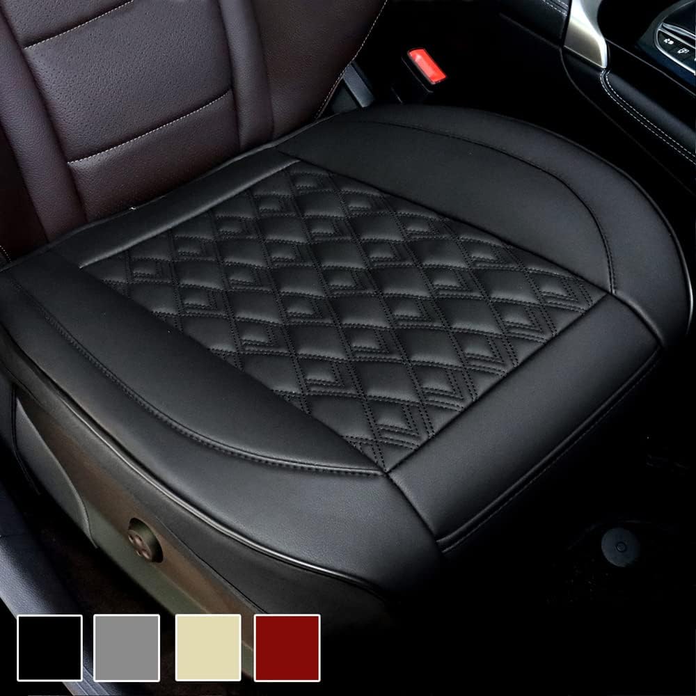 Rehakoo Car Seat Cover Protector Luxury PU Leather Front Bottom Car Seat Covers Works with 90% Vehicles (Sedan SUV Pickup Minivan) Anti-Slip, Full Wrapping Edge(Beige, 21.26 x 20.47Inches)