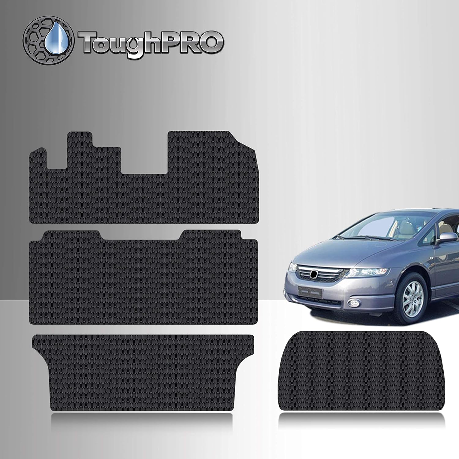 TOUGHPRO Floor Mats Accessories 1st + 2nd + 3rd Row + Cargo Mats Accessories Compatible with Honda Odyssey (8 Seater) All Weather Heavy Duty Black Rubber 2011 2012 2013 2014 2015 2016 2017