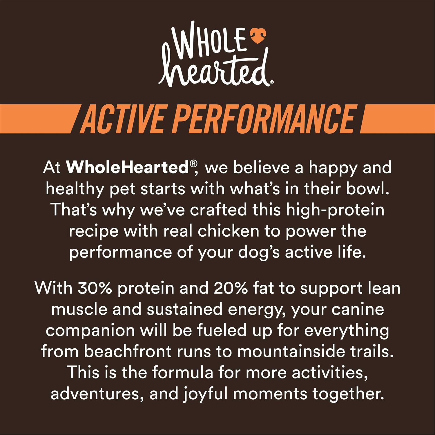 WholeHearted Active Performance High-Protein Chicken &amp; Rice Recipe Dry Dog Food - Pet Supplies online store