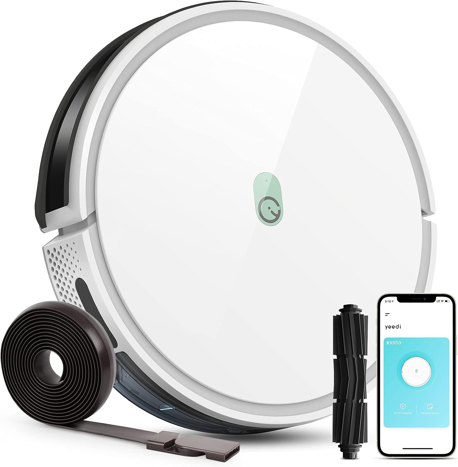 yeedi k650 Robot Vacuum, with Boundary Strips,2000pa Wi-Fi Robotic Vacuum Cleaner with 800ML Big Dustbin, 130-min Runtime Good for Pet Hair, Carpets, Hard Floors, Self-Charging