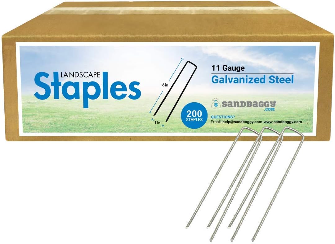 Sandbaggy 6 Inch Long Galvanized Landscape Staples ~ SOD Staples Garden Stakes Square Pins (1000 Staples)