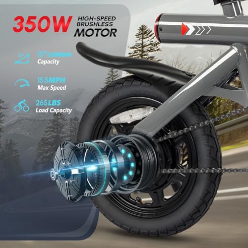 PEXMOR Electric Bike for Adults, 350W Motor (Peak 500W) Ebike 36V 6AH Battery, 14" Folding Commuter City Electric Bicycle for Adults/Teens, Complies to UL2849