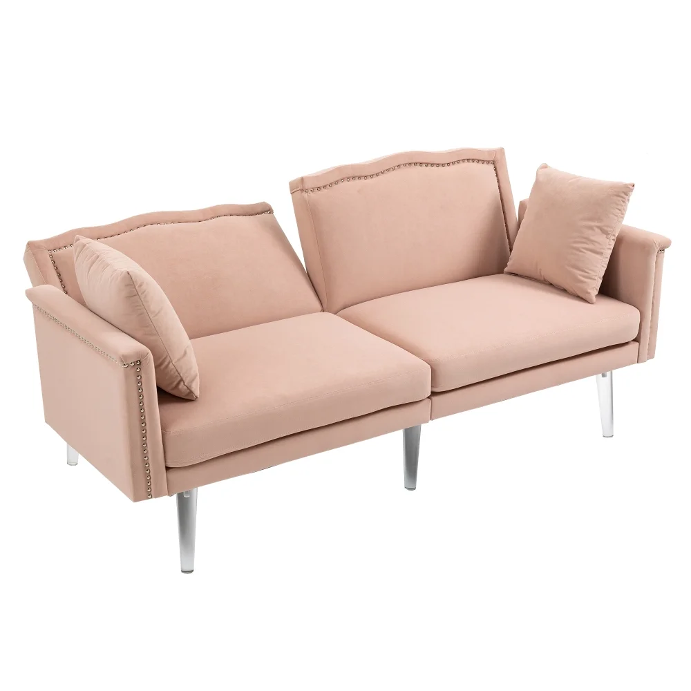 Velvet Couch, 3-Seater Loveseat Couches for Living Room, Mid Century Modern Tufted Sofa for Small Space, Bedroom, Apartment, Home Office,Pink