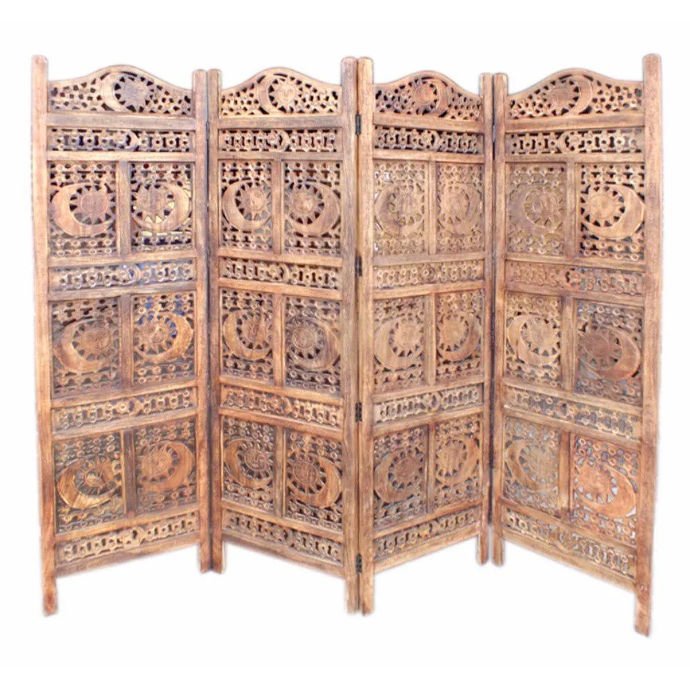 Eyecatcher Carved Screen Sun u0026 Moon, Wood - Room Divider