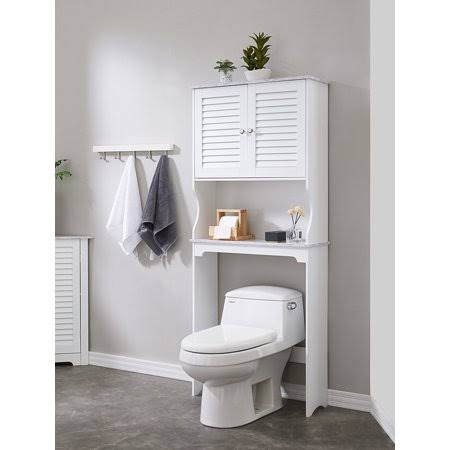 Trevita Freestanding Over The Toilet Bathroom Space Saver Organizer with Storage Cabinet, Adjustable Shelf u0026 Open Shelf, Whi