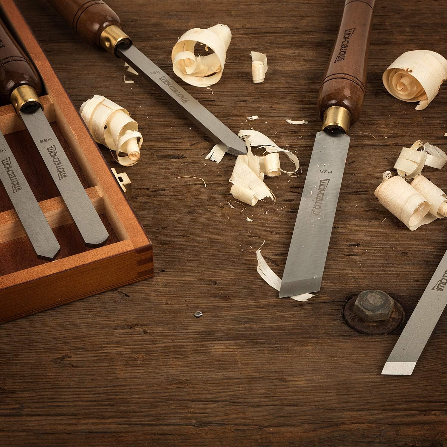 IMOTECHOM 8-Pieces HSS Wood Turning Tools Lathe Chisel Set with Walnut Handle (Wooden Storage Case)