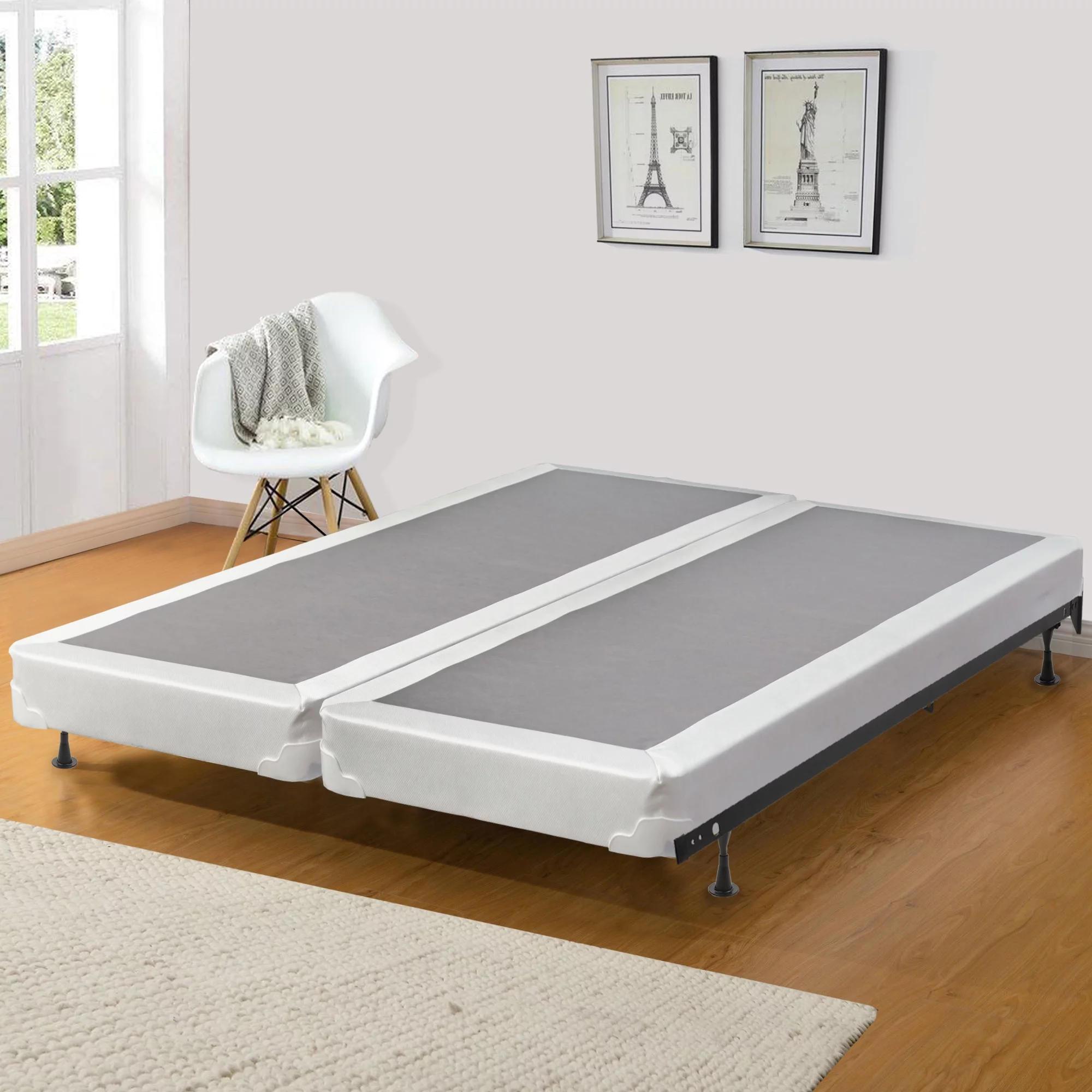 Wayton, 4" Split Sturdy Fully Assembled Wood Box Spring for Mattress, Full, White
