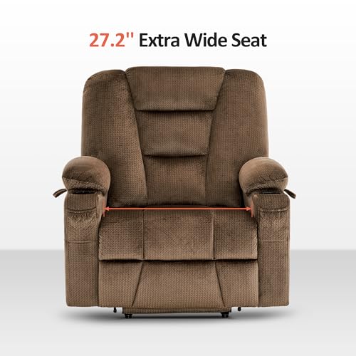 MCombo Small Power Lift Recliner Chair with Massage and Heat for Petite People, Cup Holders, USB Ports, Side Pockets, Fabric 7569 (Small-Regular, Brown)