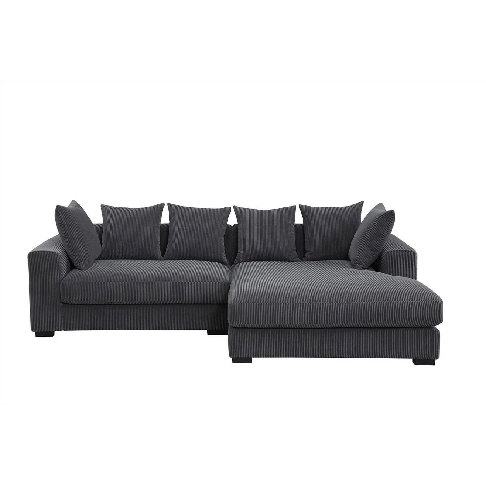 3 - Piece Upholstered Corduroy  Sectional Sofa With Chaise- Dark Gray