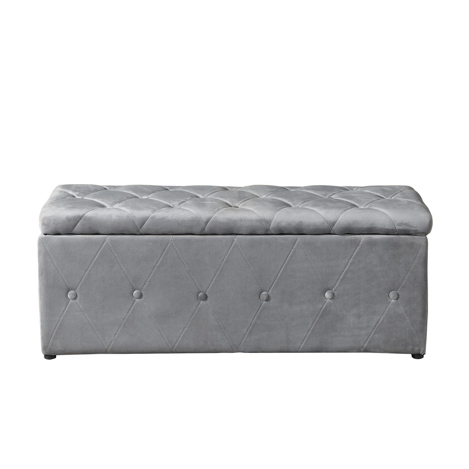 3 Set Rectangular Velvet Ottoman Storage - 40" Extra Large End of Bed Storage Box with Lids - 2 Set 15" Footstool, Fabric Linen Bench Window Couch Seat for Hold up to 660lb - Gray