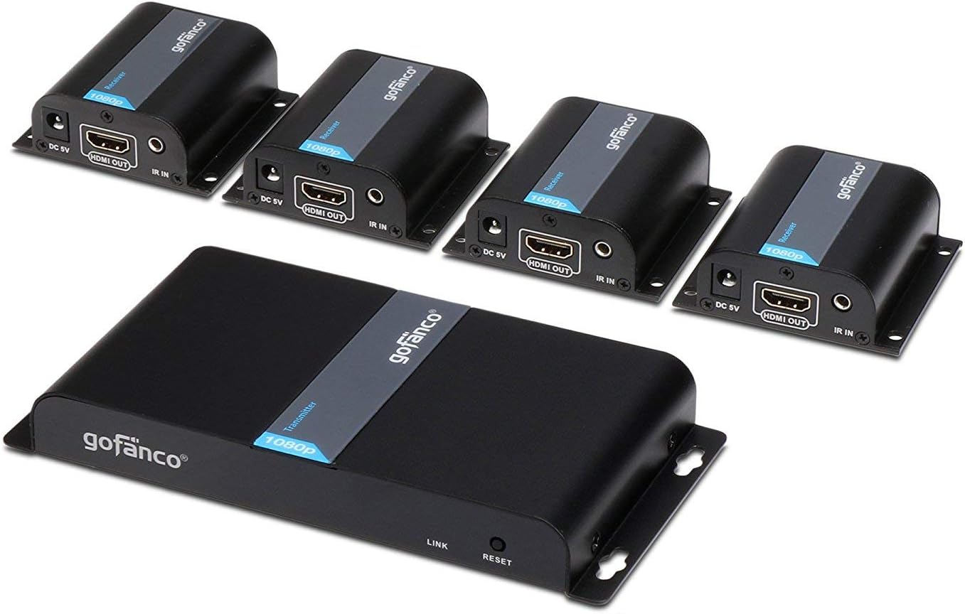 gofanco 1080p 1x8 8 Port HDMI Extender Splitter Over CAT6/CAT6a/CAT7 Ethernet Cable with an HDMI Loopout & IR Extension (1 in 8 Out) – Up to 40m (130ft) at 1080p 60Hz (HDMIExt8P)