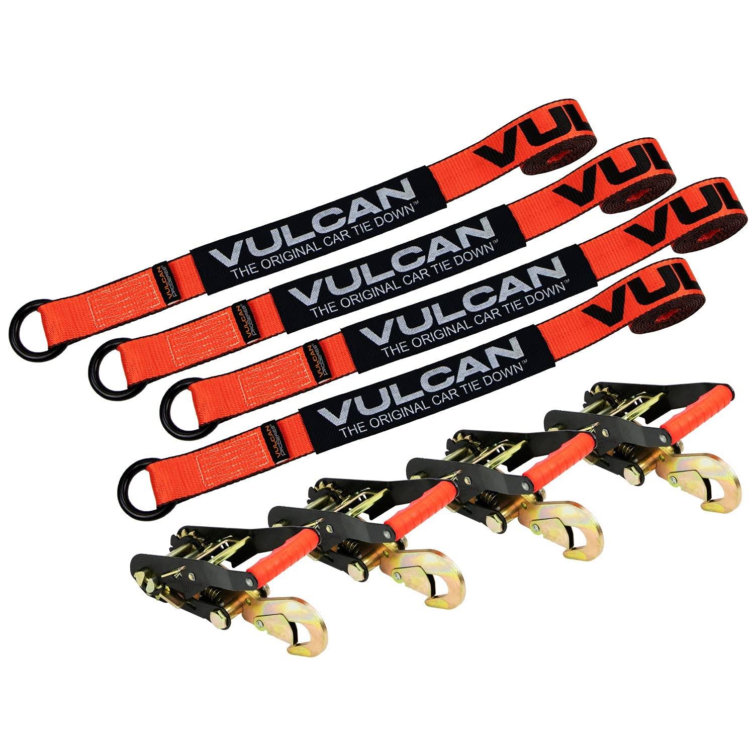 Vulcan Wheel Tie Down Kit with Snap Hook Ratchets, 4 Pack - ProSeries - 3,300 Pound Safe Working Load