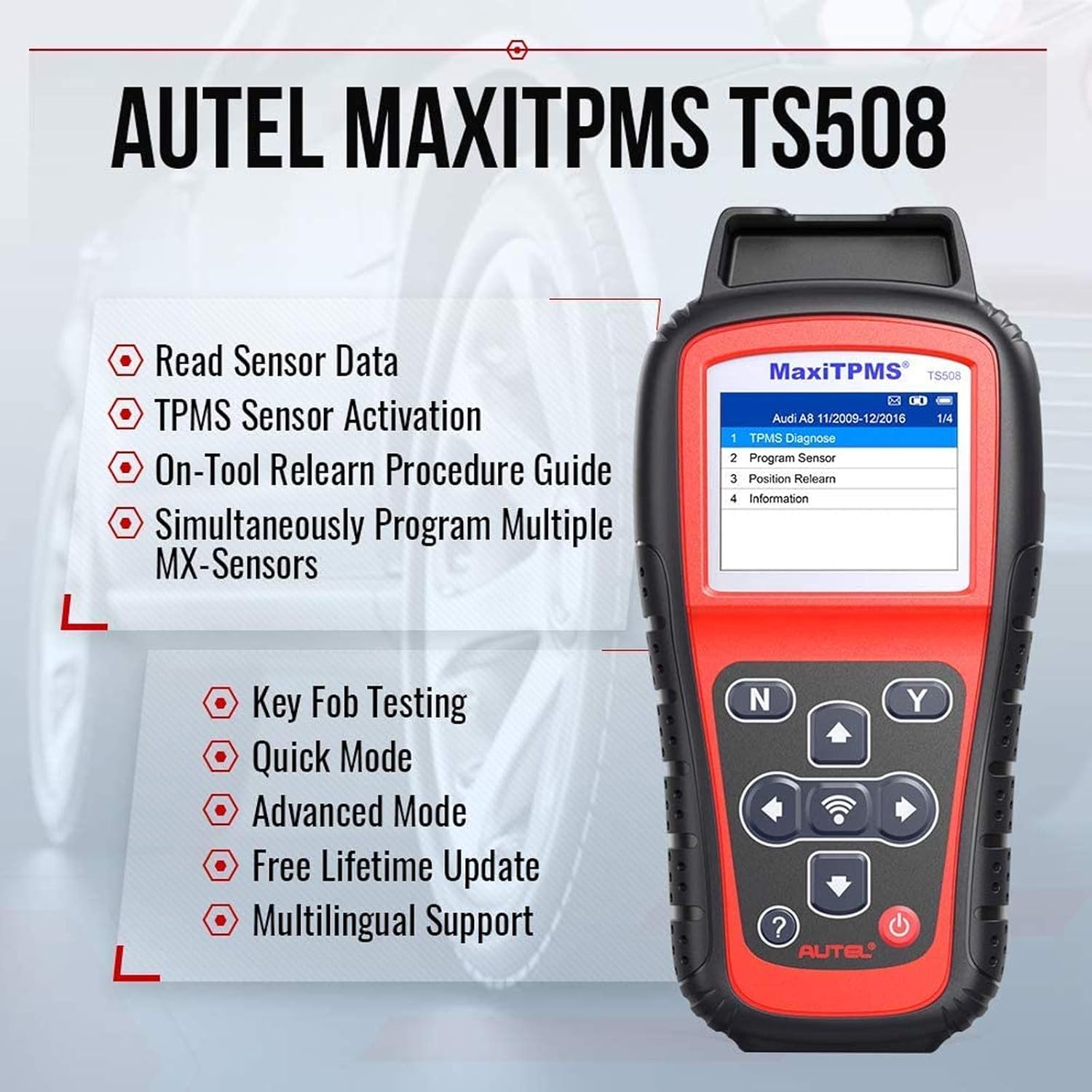 Autel MaxiTPMS TS508 TPMS Relearn Tool with 2 Modes Options, All Known TPMS Sensors Activation/Relearn/Reset, Program MX-Sensor(315 MHz/433 MHz), Upgraded Version of TS501