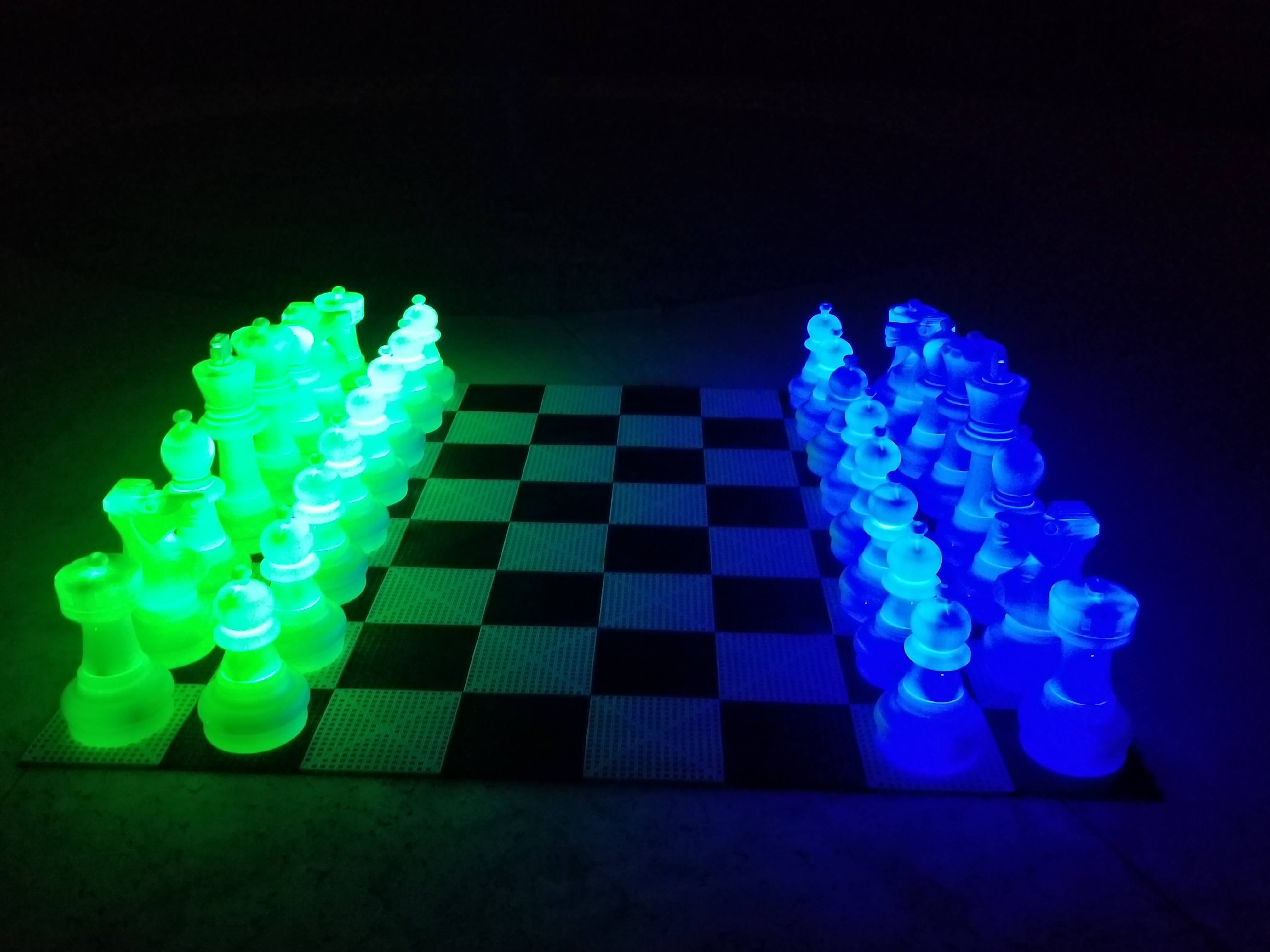 2' Tall Light-Up Giant Chess Set - Night Use - 2 White Sides Light Red and White MegaChess Color: Blue/Green