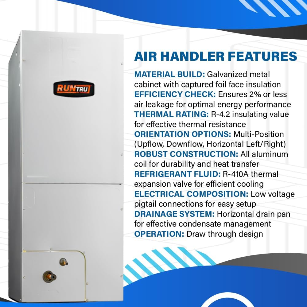 RunTru 14.30 SEER2 2 Ton Heat Pump & Air Handler Split System Unit (by Trane) w/ 50' Install & 5kW Backup Heat Kit | 24K BTU Heat & Cool, Multi-Positional, Single Stage Condenser, Scroll Compressor