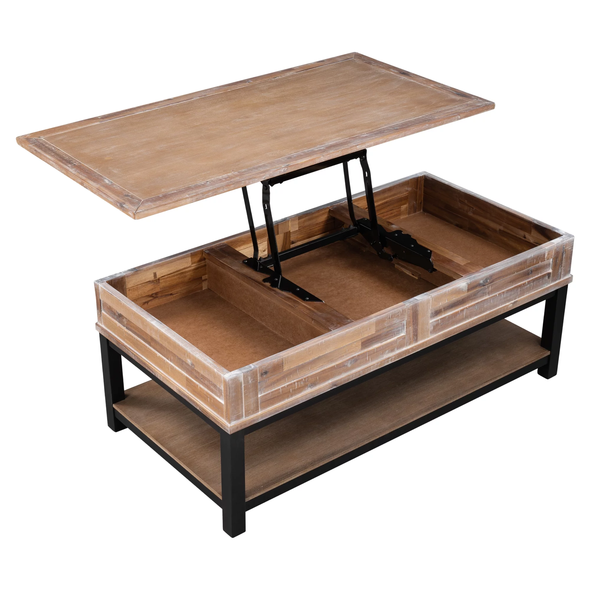 Lift Top Coffee Table with Hidden Storage Compartment and Lower Shelf for Living Room, Solid Wood Legs Inner Storage Space and Shelf for Living Room - Curated Treasures Market