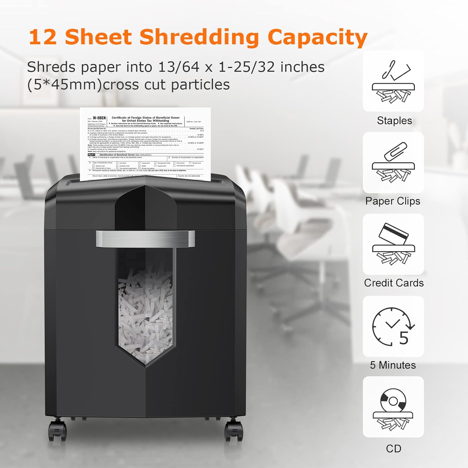 Bonsaii 14-Sheet Office Paper Shredder, 30-Minute Continuous Running Time, Credit Card/Staples Cross-Cut Shredders for Home Use Heavy Duty, Quiet Shredding Machine with Jam Proof System (C169-B)