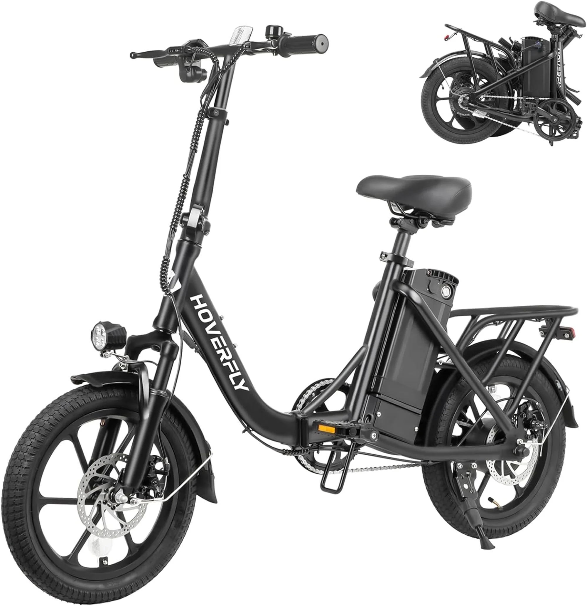 HOVERFLY 16" Folding Adults Electric Bikes, 500W/36V/15.5mph Folding City Ebike for Adult Men Women,Black - Curated Treasures Market