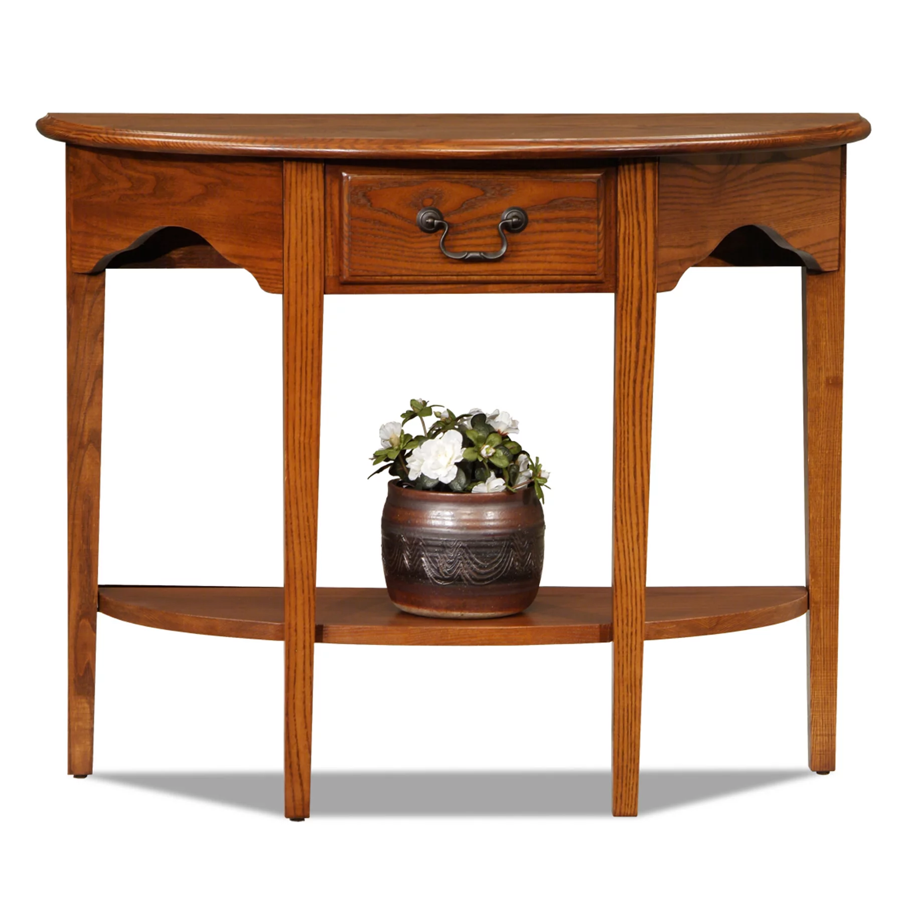 Demilune Console in Medium Oak