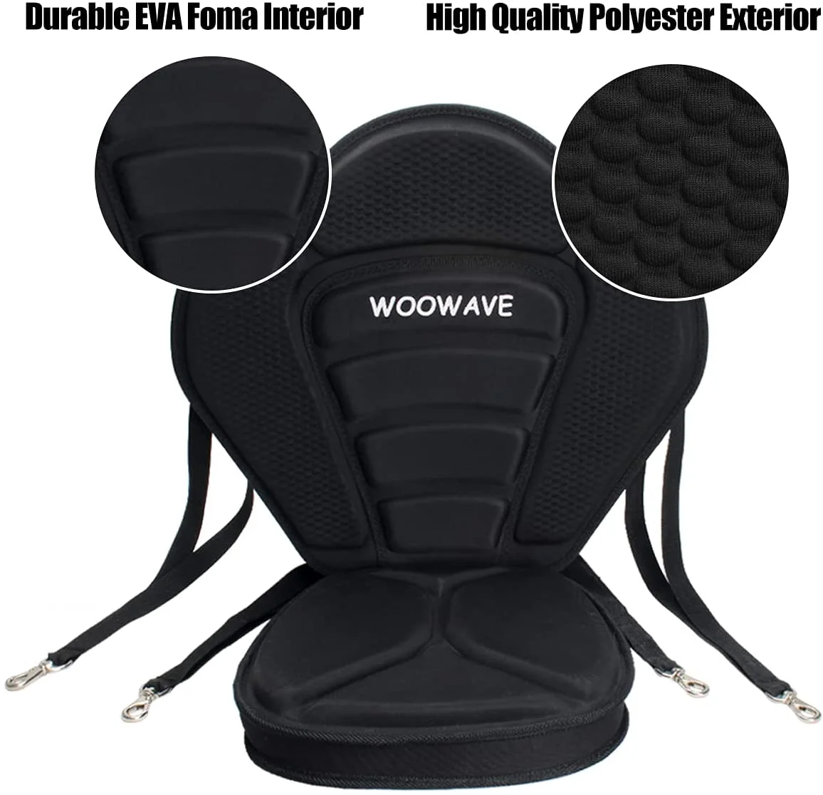 WOOWAVE Thickened Kayak Seat Adjustable Boat Seat High Back Comfortable Backrest Support with Detachable Back Storage Bag
