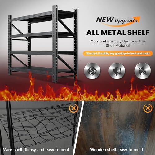 71” W Storage Shelves Heavy Duty, 5000LBS Metal Garage Shelving Units, 4 Tier Storage rack shelf, Steel Industrial Shelving , Adjustable Standing Shelf for Basement/Warehouse 71"W x 24"D x 70"H, Black