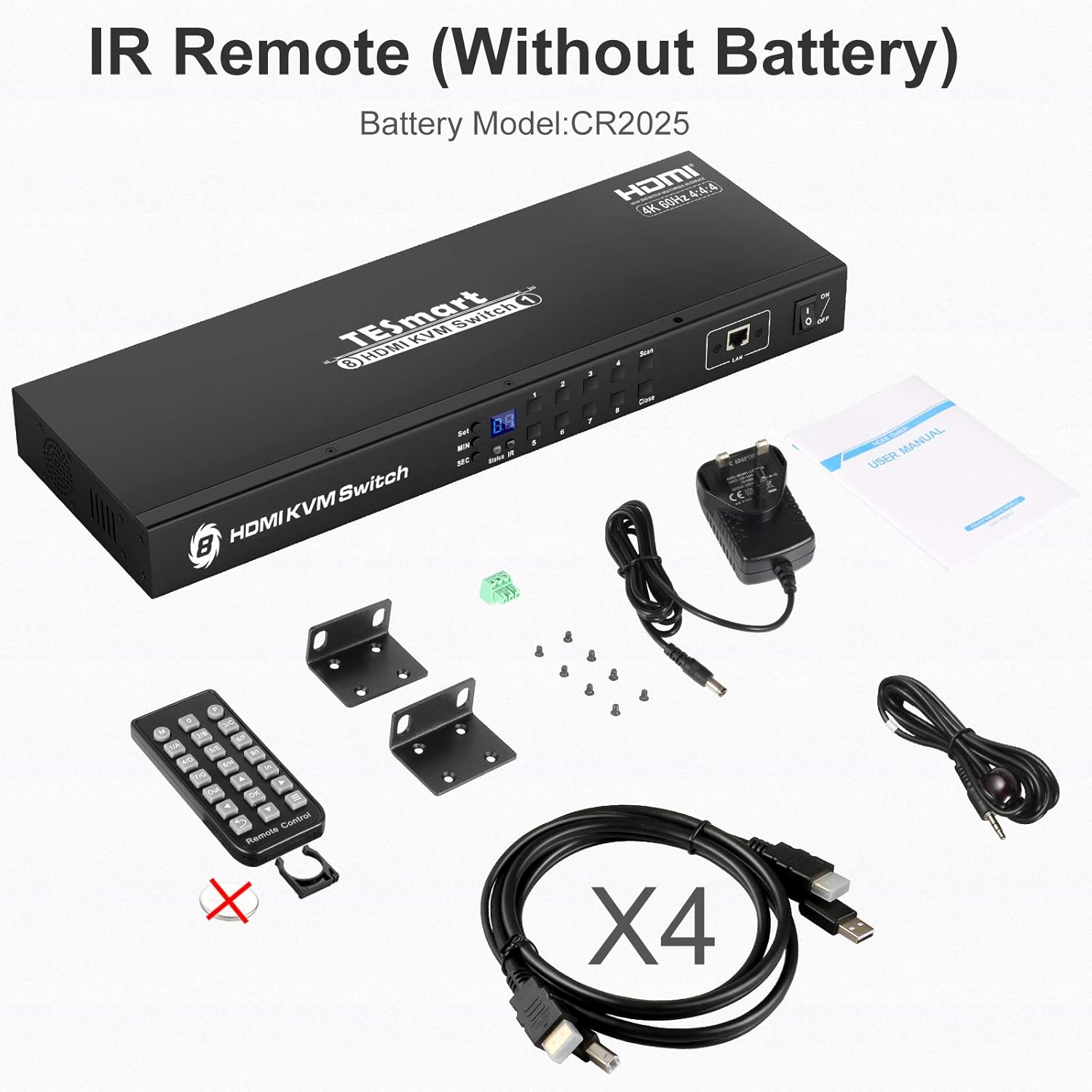 TESmart 8X1 HDMI KVM Switch 8 Port Enterprise Grade Support 4K@60Hz Ultra HD | RS232 | LAN Port | IP Control | Auto Scan | Rackmount [Control up to 8 PCs w/One Video Monitor, Keyboard, Mouse]