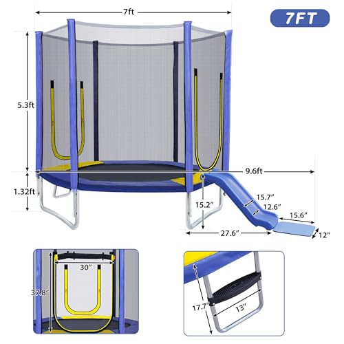Merax 7FT Kids Trampoline with Safety Enclosure Net, Slide and Ladder, Easy Assembly Round Outdoor Recreational Trampoline