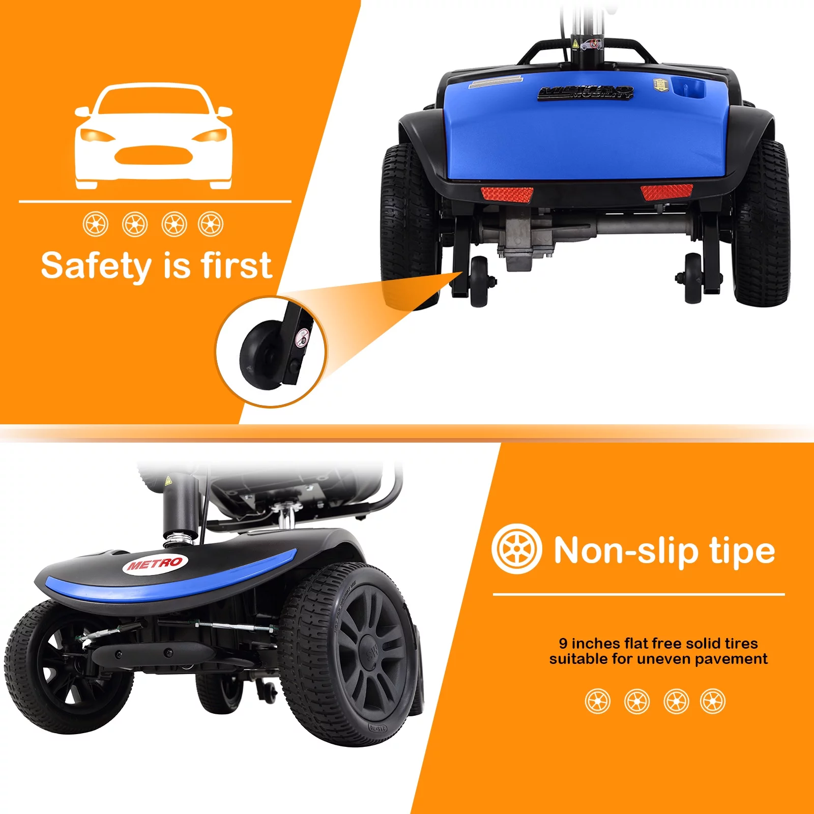 4 Wheels Folding Mobility Scooter for Seniors Adults with Baskets Blue
