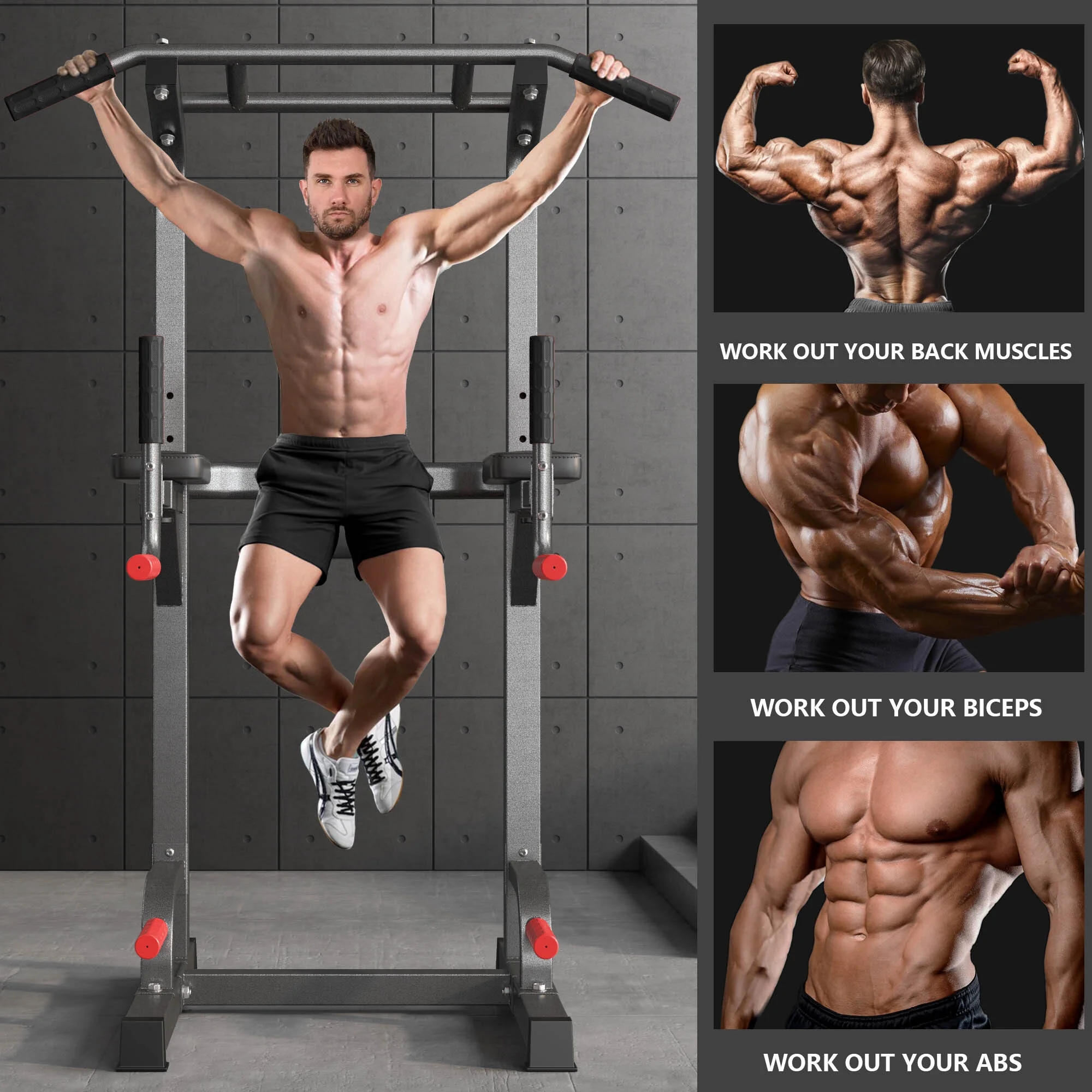 SogesPower Power Tower Dip Station Pull Up Bar Stand with Adjustable Height, Multifuctional Traing Equipment for Home