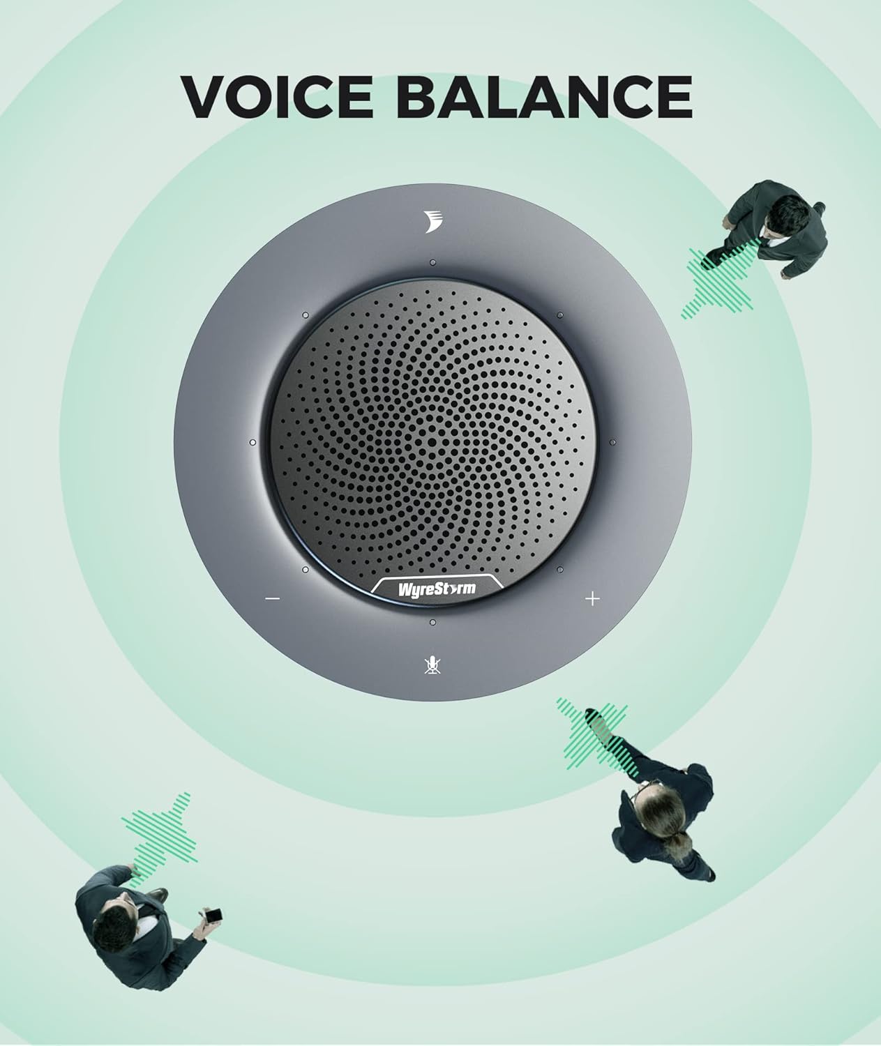 WyreStorm Halo 90 Conference Speaker, 4 Noise-canceling Mics, Enhanced 360° Voice Pickup, 4K@60Hz Video Resolution, AGC Voice Balance, Full-Duplex, with USB-C Docking Function Supply Power to PC