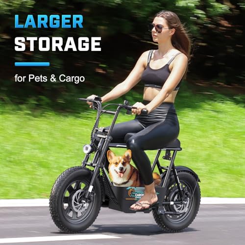 Caroma Peak 800W/1200W Electric Scooter with Seat, 16" All Terrain Fat Tire Electric Dirt Bike, Max 25/30Miles Ranges, Top Speed 20Mph, Electric Motorcycle Bicycle with Basket for Pets & Cargo